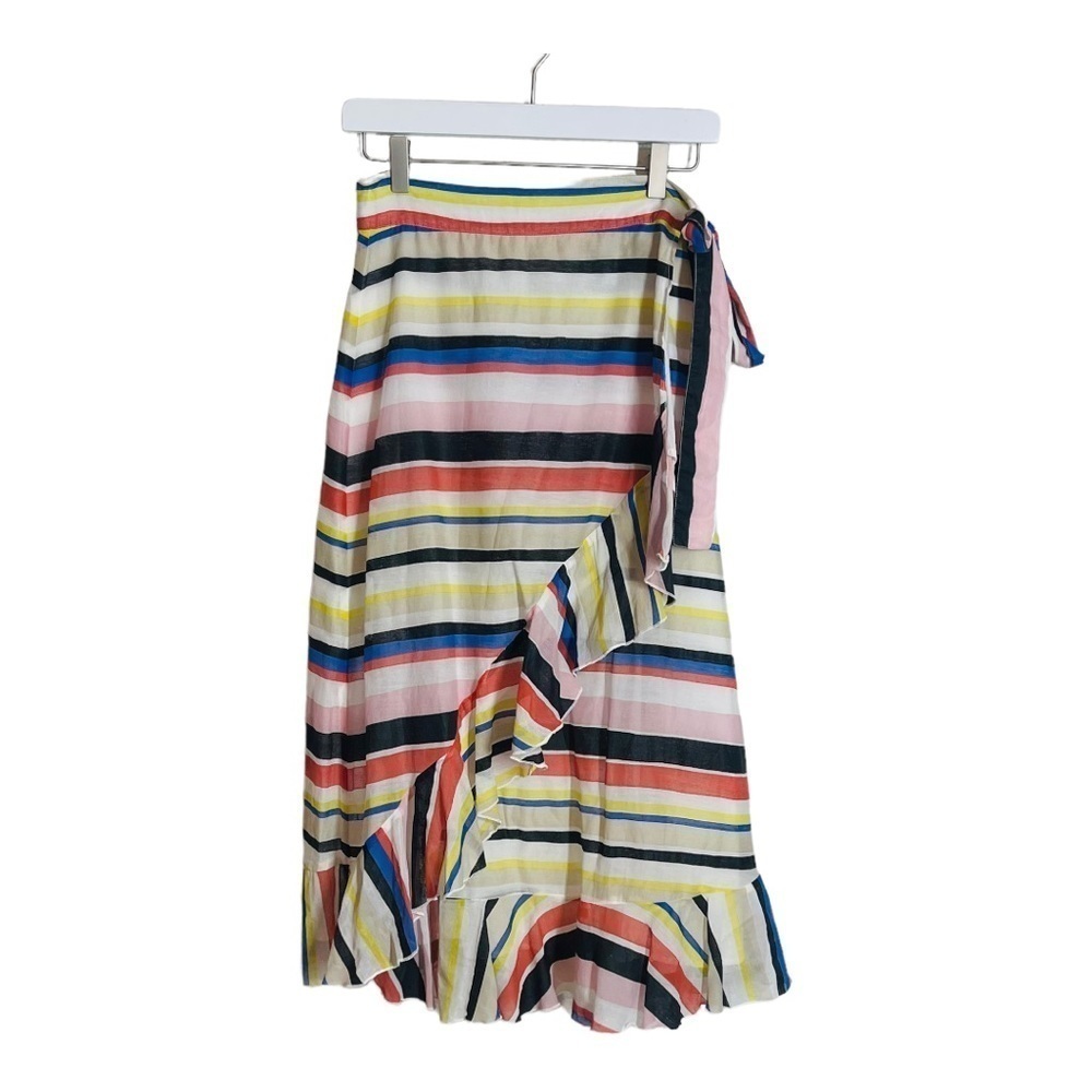 St. Roche striped ruffle front wrap silk / cotton skirt.